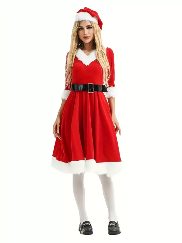Déguisement de Noël femme – robe cape ceinture et chapeau assortis festifs