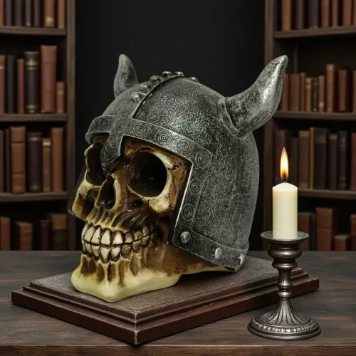 Sculpture crâne viking décoratif – design casque à cornes style médiéval