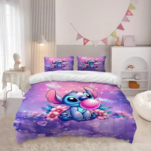 Parure de lit 3 pièces Stitch – housse de couette et taies d'oreiller douces