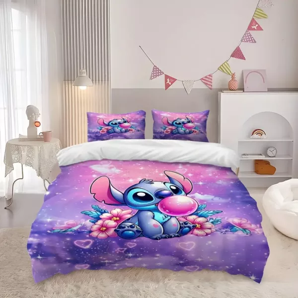 Parure de lit 3 pièces Stitch – housse de couette et taies d'oreiller douces