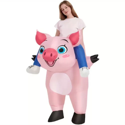 Déguisement gonflable cochon rose avec roulettes – costume adulte original