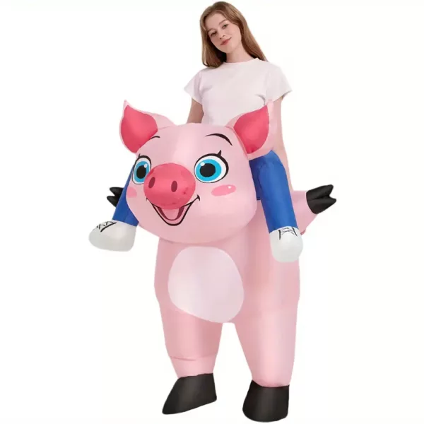 Déguisement gonflable cochon rose avec roulettes – costume adulte original