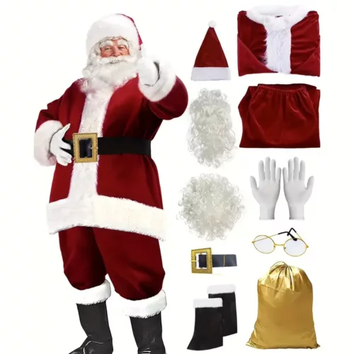 Déguisement Père Noël adulte complet – manteau, pantalon, ceinture et bonnet