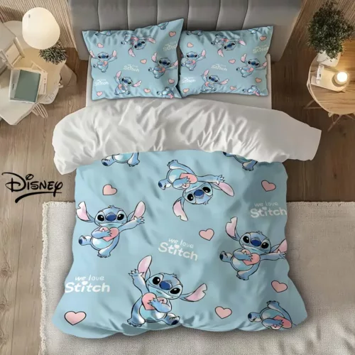 Housse de couette Stitch 3 pièces en polyester doux – thème anime lavable