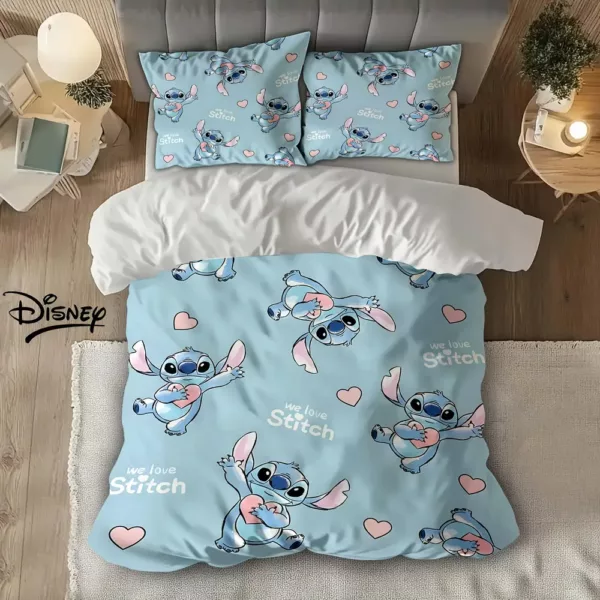 Housse de couette Stitch 3 pièces en polyester doux – thème anime lavable