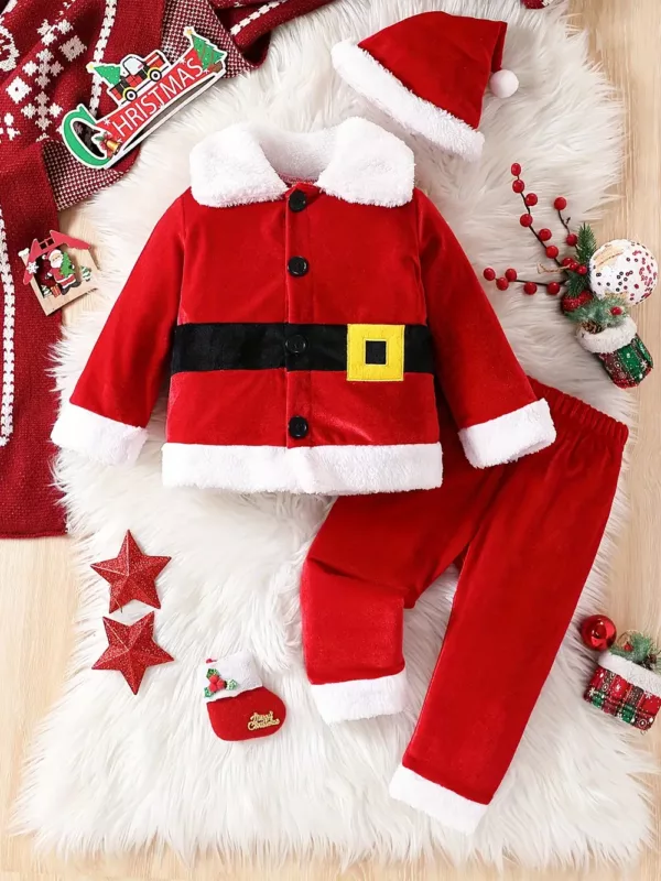 Déguisement Père Noël 3 pièces – costume complet bonnet veste ceinture