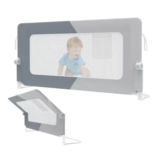 Barrière de lit pliable 180° en polyester – sécurité anti-chute enfant