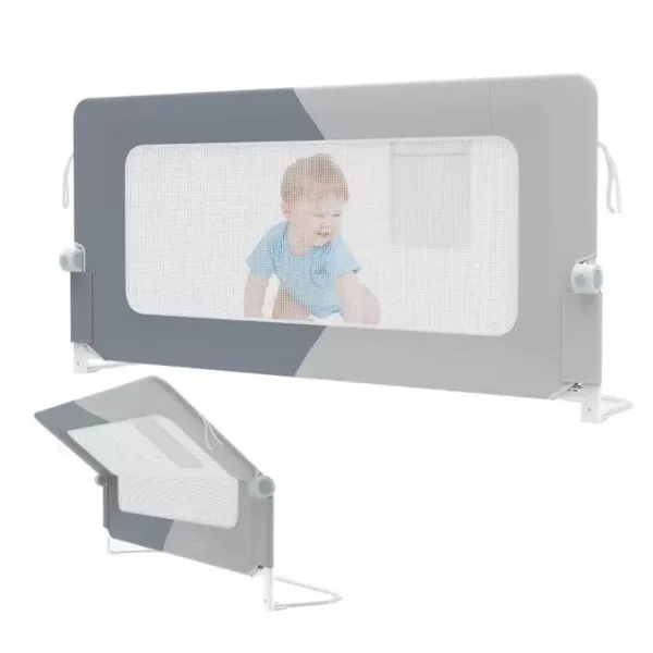 Barrière de lit pliable 180° en polyester – sécurité anti-chute enfant