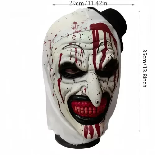 Masque de clown effrayant avec capuche – visage sanglant et yeux noirs