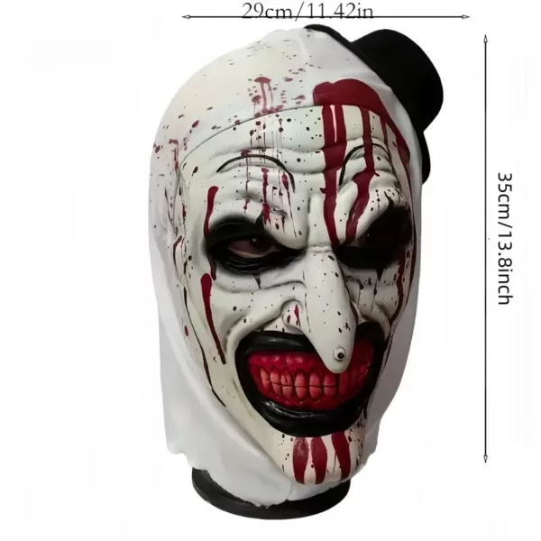 Masque de clown effrayant avec capuche – visage sanglant et yeux noirs
