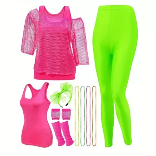 Tenue rétro années 80 pour femme – ensemble déguisement fête 12 pièces