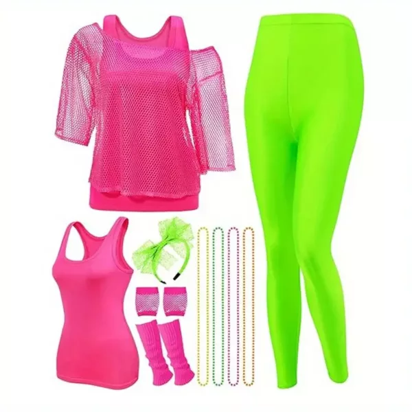 Tenue rétro années 80 pour femme – ensemble déguisement fête 12 pièces