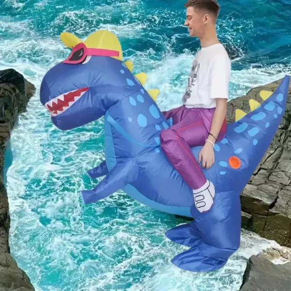 Costume dinosaure gonflable avec lunettes de soleil Bleues – effet garanti