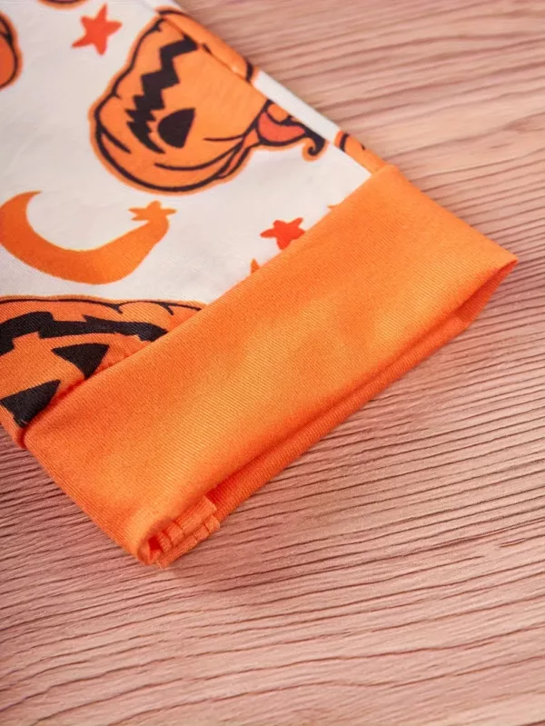 Barboteuse bébé Halloween – body manches longues motif citrouille et étoiles