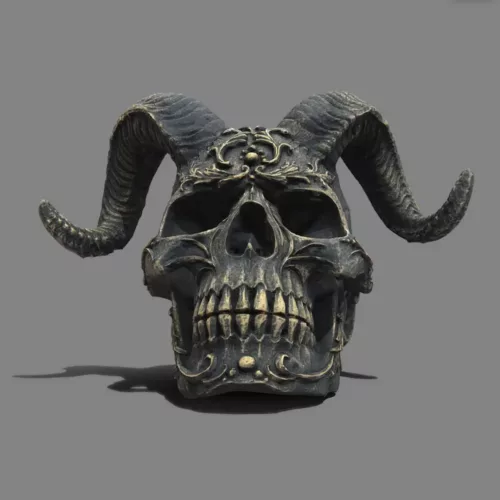Statue crâne décorative style gothique en résine – objet d’art macabre