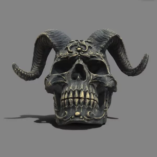 Statue crâne décorative style gothique en résine – objet d’art macabre