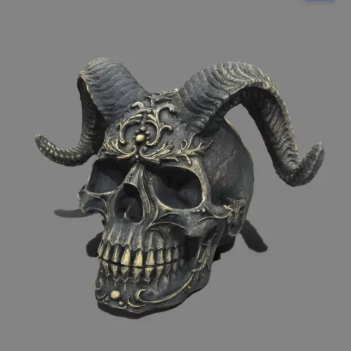 Statue crâne décorative style gothique en résine – objet d’art macabre