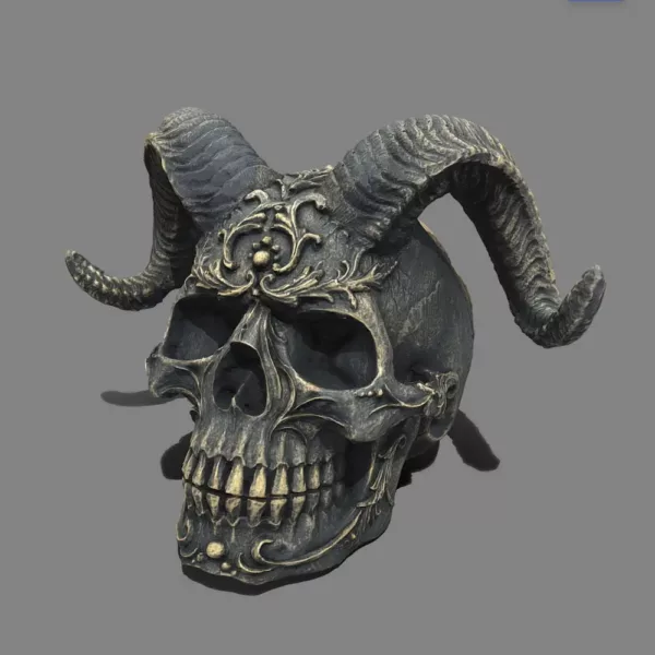 Statue crâne décorative style gothique en résine – objet d’art macabre