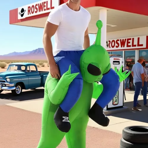 Déguisement gonflable alien avec humanoïde capturé – effet visuel réaliste