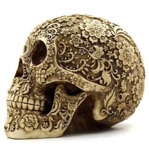 Statue crâne décorative en résine – style réaliste pour intérieur ou extérieur