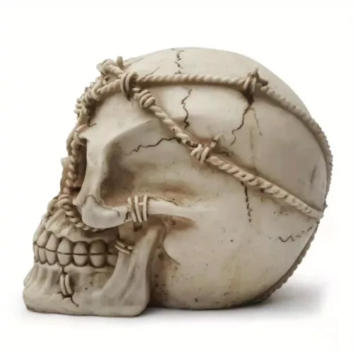 Sculpture crâne en résine artisanale – décoration gothique ou cabinet de curiosités