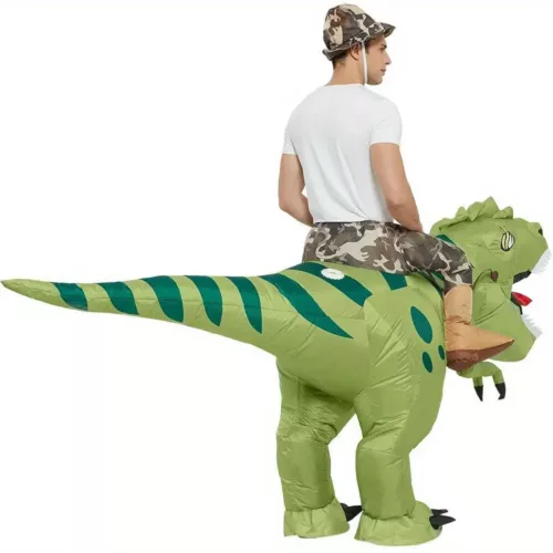 Costume dinosaure gonflable T-Rex adulte avec cavalier – effet réaliste