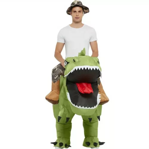 Costume dinosaure gonflable T-Rex adulte avec cavalier – effet réaliste