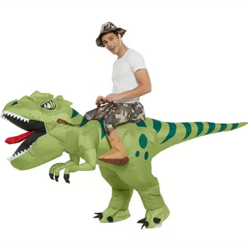 Costume dinosaure gonflable T-Rex adulte avec cavalier – effet réaliste