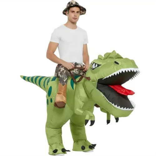 Costume dinosaure gonflable T-Rex adulte avec cavalier – effet réaliste