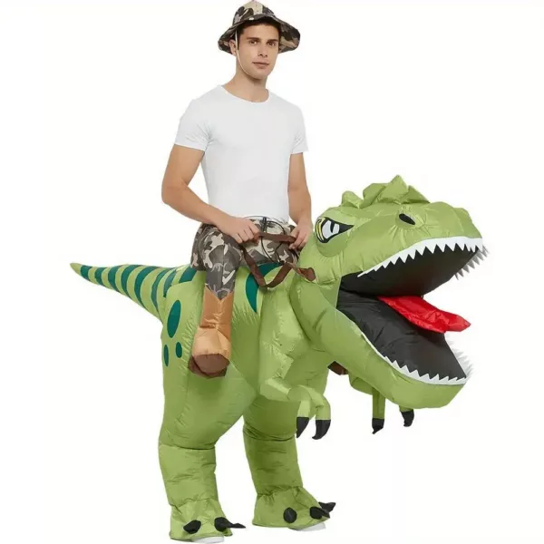 Costume dinosaure gonflable T-Rex adulte avec cavalier – effet réaliste