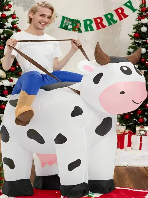 Déguisement vache gonflable adulte avec gonfleur intégré – tenue amusante Halloween