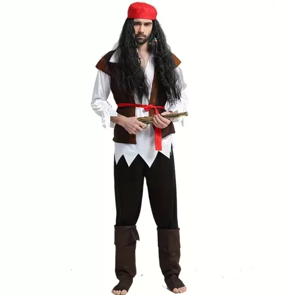 Déguisement pirate adulte style Jack Sparrow – chemise, gilet et ceinture