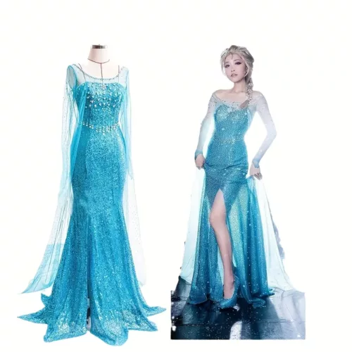 Robe princesse Elsa adulte scintillante – costume cosplay Reine Frozen femme