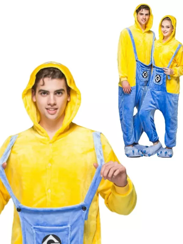 Pyjama kigurumi ours en polaire douce jaune avec capuche et poches