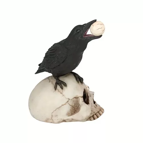 Décoration Halloween crâne avec corbeau – Effet réaliste pour ambiance macabre