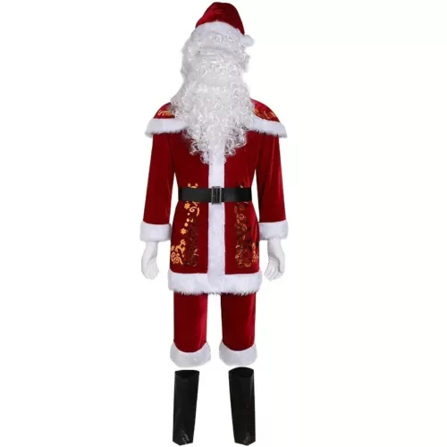 Costume complet Père Noël homme 9 pièces avec barbe, perruque et accessoires