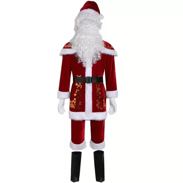 Costume complet Père Noël homme 9 pièces avec barbe, perruque et accessoires