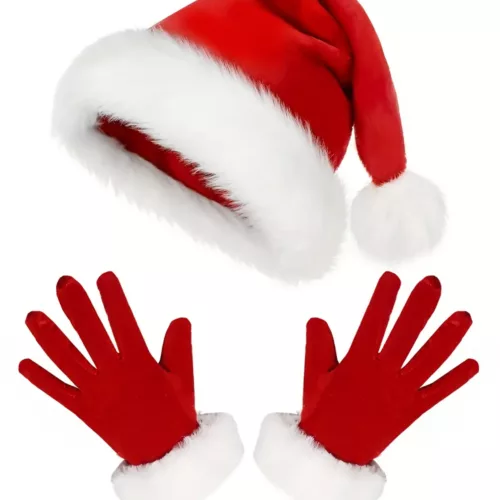 Ensemble accessoires Père Noël femme – cape à capuche, chapeau et gants
