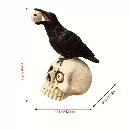 Décoration Halloween crâne avec corbeau – Effet réaliste pour ambiance macabre