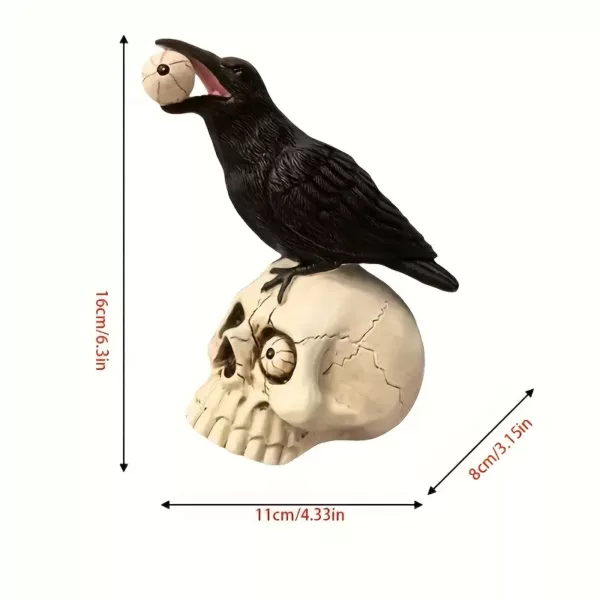 Décoration Halloween crâne avec corbeau – Effet réaliste pour ambiance macabre
