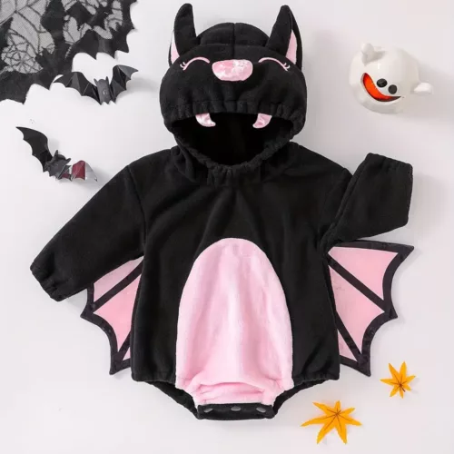 Combinaison bébé peluche chauve-souris – costume douillet à capuche