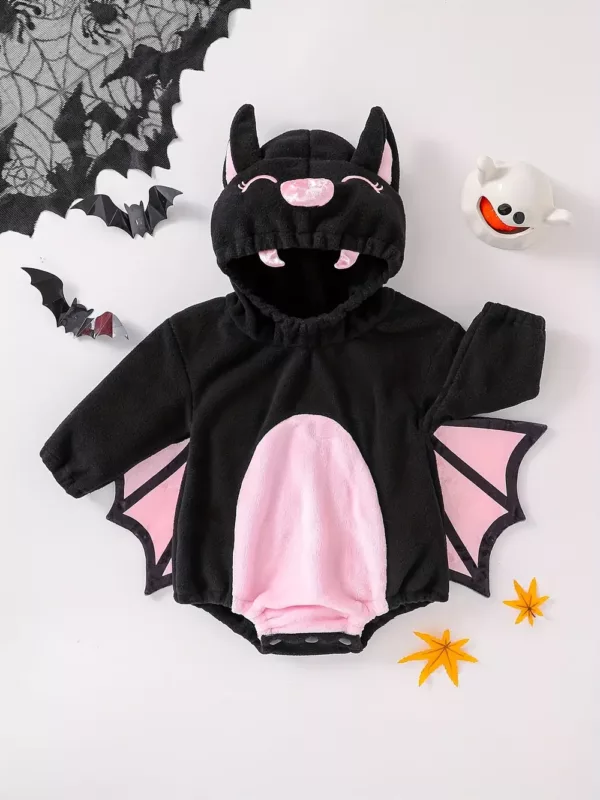 Combinaison bébé peluche chauve-souris – costume douillet à capuche