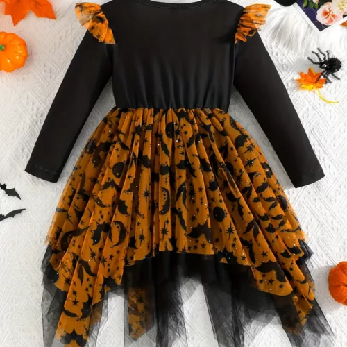 Robe tutu fille Halloween – tulle asymétrique avec motif araignée fantaisie