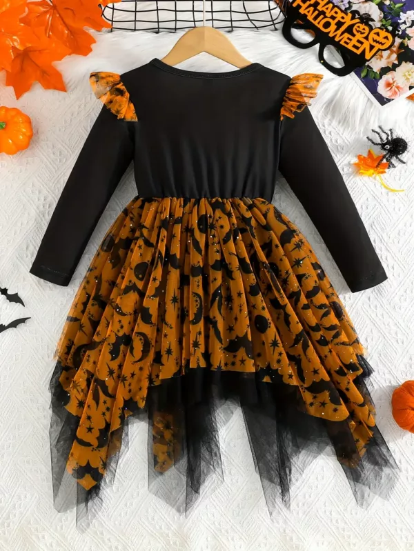 Robe tutu fille Halloween – tulle asymétrique avec motif araignée fantaisie