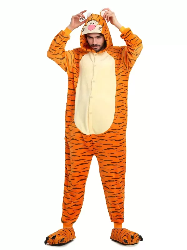 Combinaison pyjama tigre adulte en peluche – costume douillet pour cosplay et maison