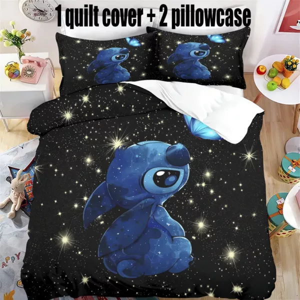 Parure de lit Stitch 3 pièces en polyester doux avec taies et housse zippée