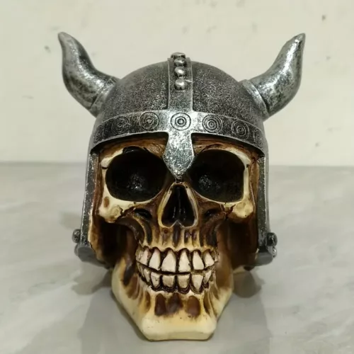 Sculpture crâne viking décoratif – design casque à cornes style médiéval