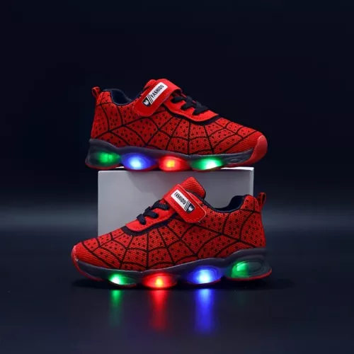 Baskets enfant à LED motif toile d'araignée – style lumineux Spider-Man