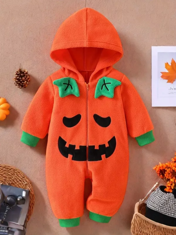 Combinaison bébé Halloween citrouille à capuche – douce et confortable