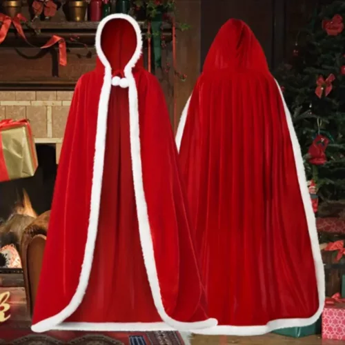 Accessoires de costume de Père Noël en velours avec cape, chapeau et gants